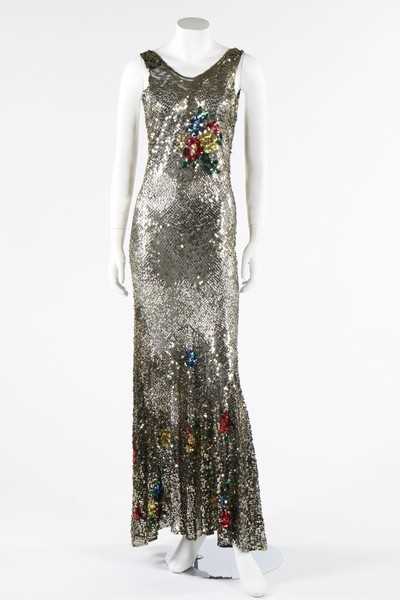 Lot 120 - A gold sequined evening gown, early 1930s,...