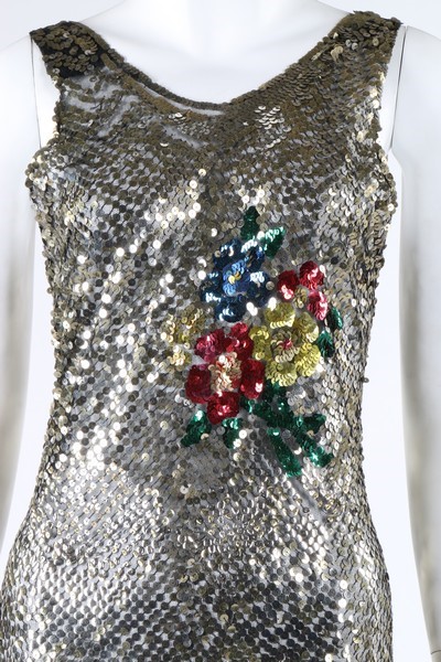 1930s Black Evening Gown with Sequined Bust