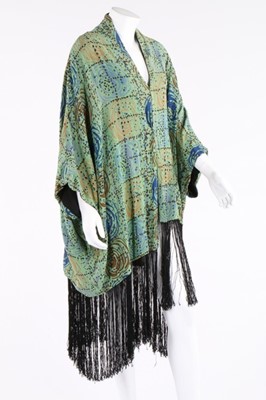 Lot 126 - A printed green crepe kimono style jacket with...