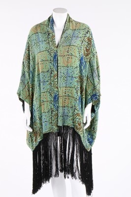 Lot 126 - A printed green crepe kimono style jacket with...