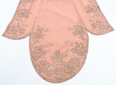 Lot 129 - A finely embroidered empire-style couture pink...
