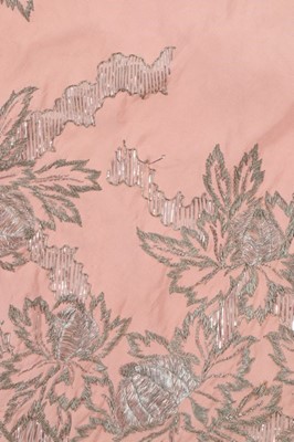 Lot 129 - A finely embroidered empire-style couture pink...