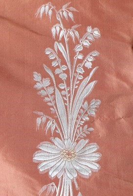 Lot 132 - A brocaded cinnamon taffeta gown, circa 1876,...