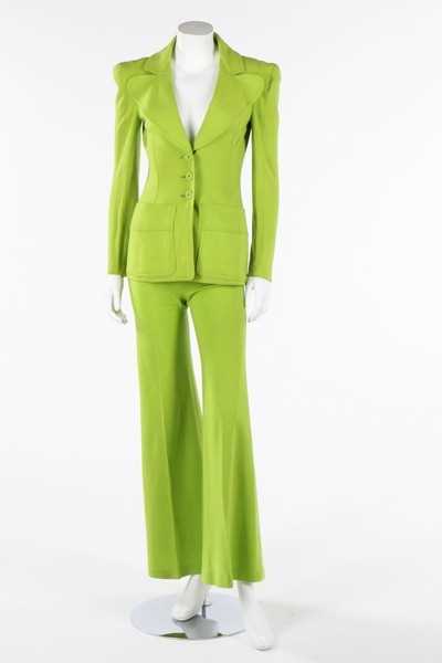 Lot 148 - A Biba acid-green jersey trouser suit, early...