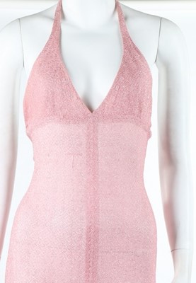 Lot 149 - A Biba pink and silver lurex halter-neck dress...