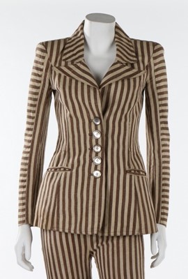 Lot 154 - A Biba brown and white striped cotton canvas...