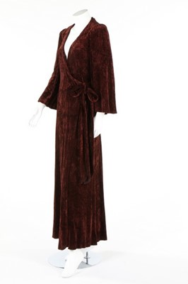 Lot 157 - A Biba brown crushed velvet wrap-over dress,...