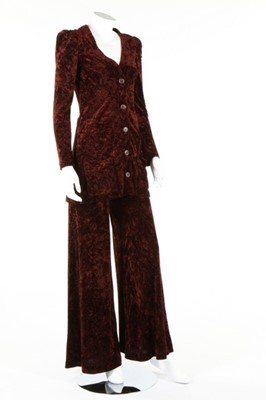 Lot 157 - A Biba brown crushed velvet wrap-over dress,...