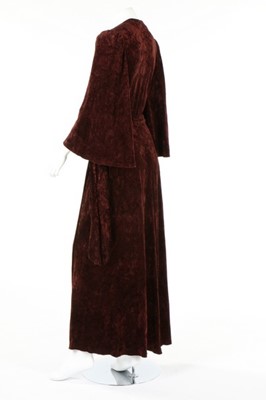 Lot 157 - A Biba brown crushed velvet wrap-over dress,...