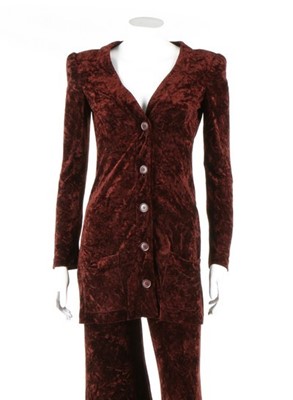Lot 157 - A Biba brown crushed velvet wrap-over dress,...