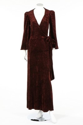 Lot 157 - A Biba brown crushed velvet wrap-over dress,...
