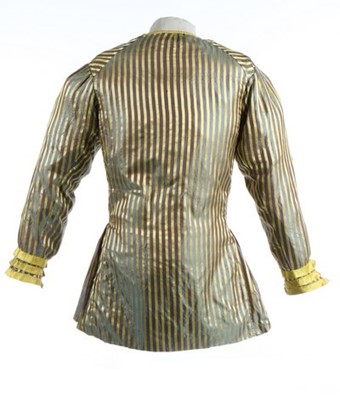 Lot 169 - A wine damask satin lady's bodice, 1770s, with...