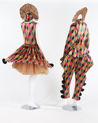 Lot 182 - Printed satin Harlequin and Columbine...