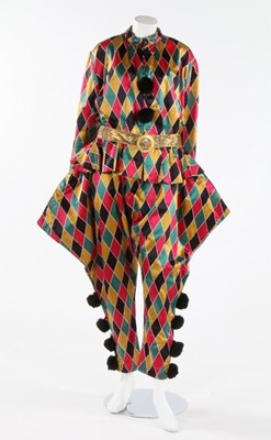 Lot 182 - Printed satin Harlequin and Columbine...