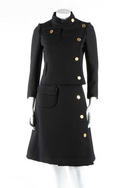 Lot 202 - A Courreges black wool suit, circa 1969, Paris...