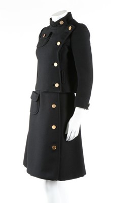 Lot 202 - A Courreges black wool suit, circa 1969, Paris...