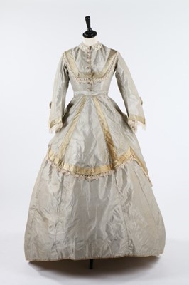 Lot 209 - A striped grey and ivory taffeta gown, late...