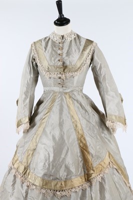 Lot 209 - A striped grey and ivory taffeta gown, late...