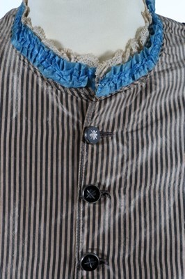 Lot 211 - A black and tan striped taffeta dress, late...