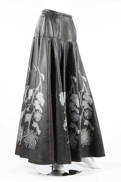 Lot 225 - A Bill Gibb black leather maxi skirt,...