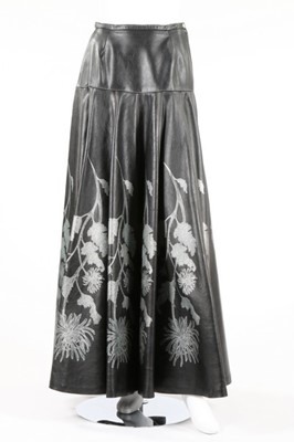 Lot 225 - A Bill Gibb black leather maxi skirt,...