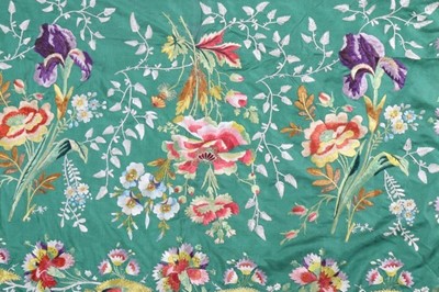 Lot 254 - A fine embroidered shot-green silk stole,...