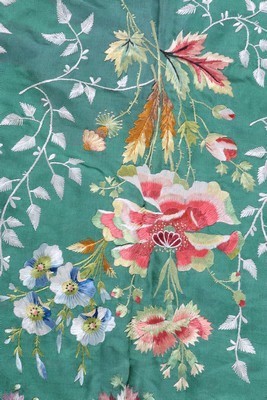 Lot 254 - A fine embroidered shot-green silk stole,...