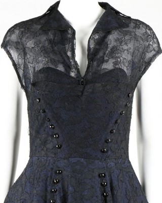 Lot 276 - A Jean Desses couture midnight blue lace...