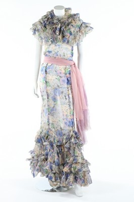 Lot 139 - A printed chiffon garden party gown, early...
