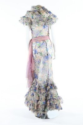 Lot 139 - A printed chiffon garden party gown, early...