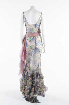 Lot 139 - A printed chiffon garden party gown, early...