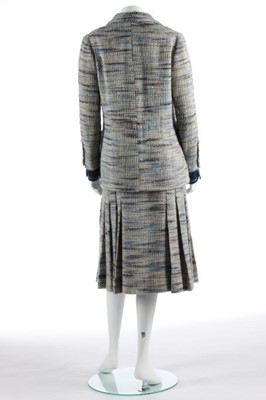 Lot 84 - A Chanel couture blue tweed ensemble, circa...