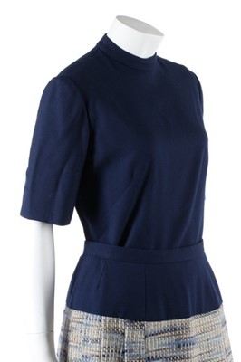 Lot 84 - A Chanel couture blue tweed ensemble, circa...