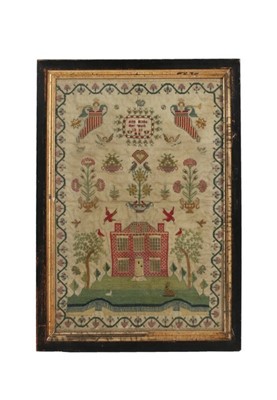 Lot 397 - A good embroidered house sampler by Ann Hicks,...