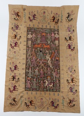 Lot 452 - A pair of Qajar dynasty embroidered panels,...