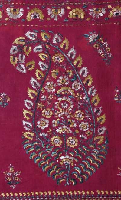 Lot 472 - An embroidered silk shawl or sari panel,...