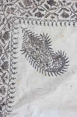 Lot 472 - An embroidered silk shawl or sari panel,...