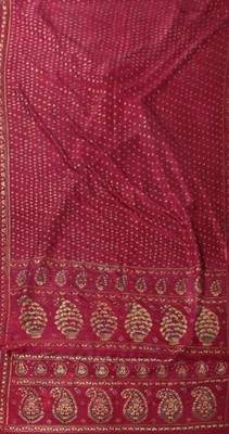Lot 472 - An embroidered silk shawl or sari panel,...