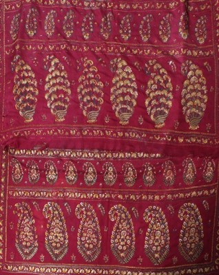 Lot 472 - An embroidered silk shawl or sari panel,...