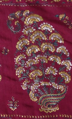 Lot 472 - An embroidered silk shawl or sari panel,...