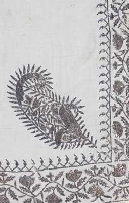 Lot 472 - An embroidered silk shawl or sari panel,...