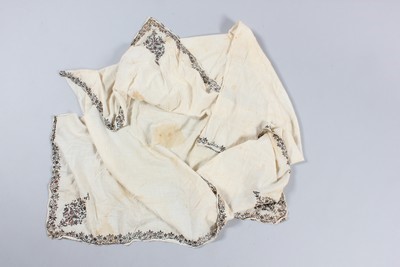Lot 472 - An embroidered silk shawl or sari panel,...