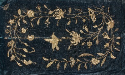Lot 472 - An embroidered silk shawl or sari panel,...