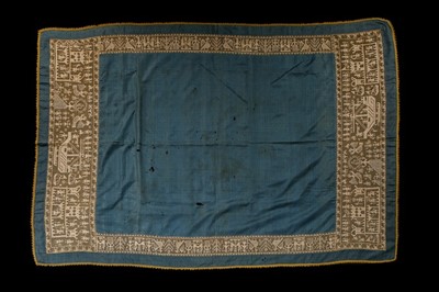 Lot 402 - A pale blue silk cover with Buratto borders,...