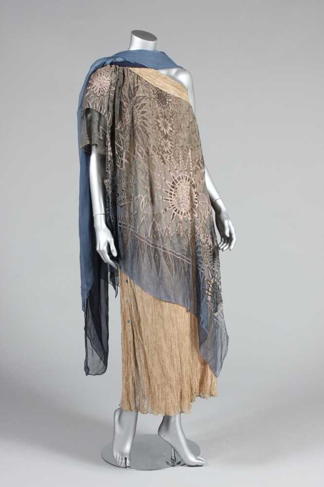 Click for high resolution Lot 65 - A Zandra Rhodes gold tree-bark crepe and...