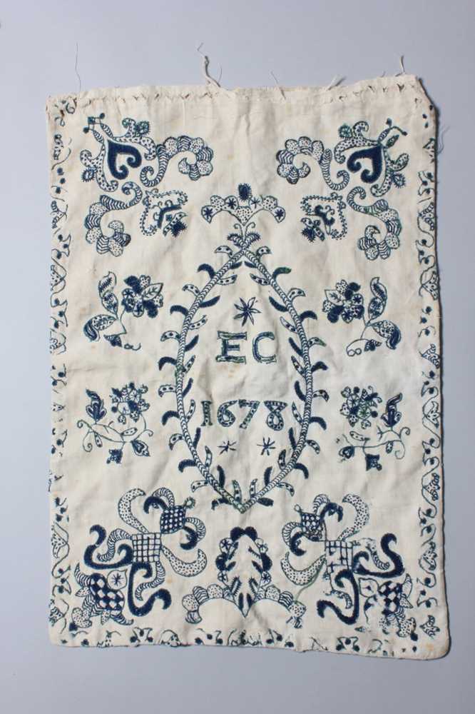 Lot 103 - A crewel-worked fustian work bag, English,...