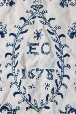 Lot 103 - A crewel-worked fustian work bag, English,...