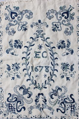 Lot 103 - A crewel-worked fustian work bag, English,...