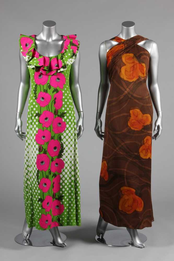 Lot 111 - A Pierre Cardin printed jersey maxi dress,...