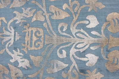 Lot 123 - A Maria Gallenga stencilled blue silk shawl or...